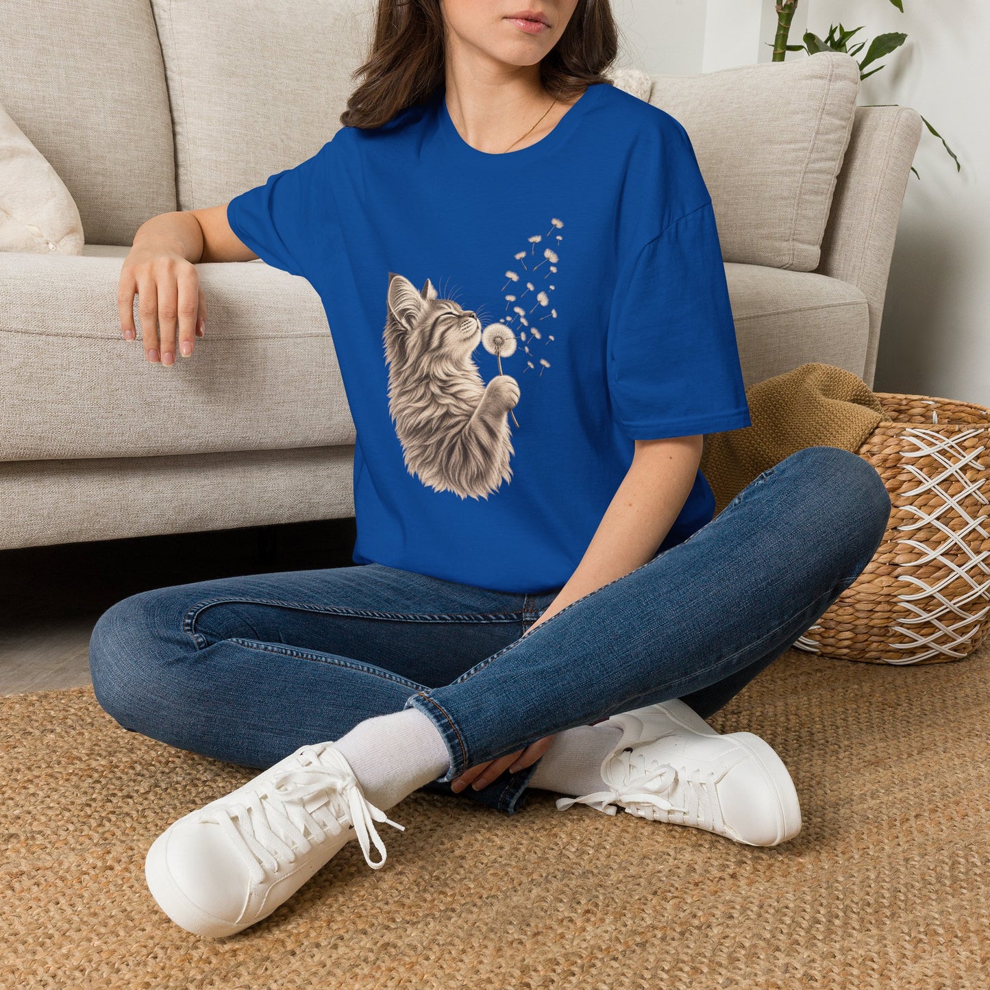 Cat Dandelion T-Shirt — Cute Cat Blowing Dandelion Graphic Tee
