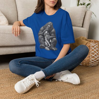 Bigfoot & Puppy Tee — Gentle Sasquatch Holding Dog Graphic T-Shirt