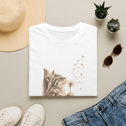 Cat Dandelion T-Shirt — Cute Cat Blowing Dandelion Graphic Tee