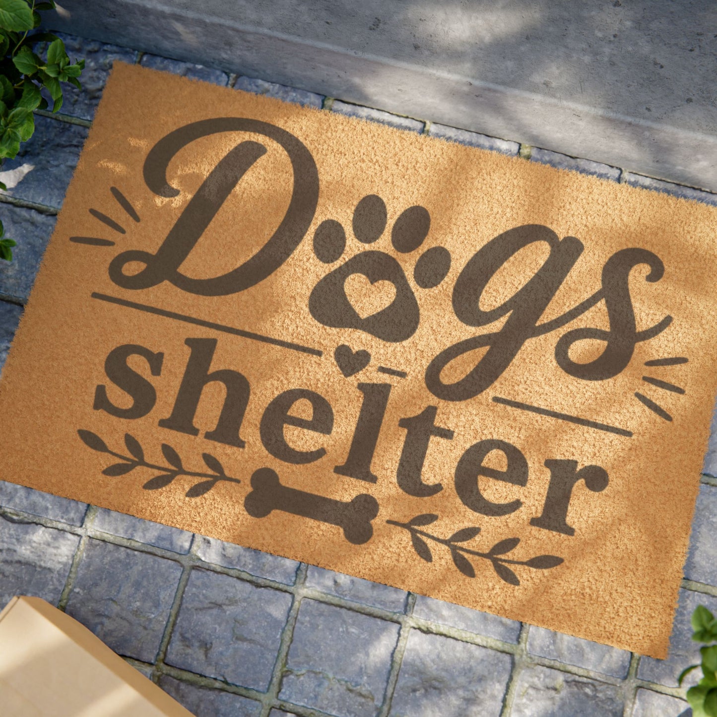 Doormat - "Dogs Shelter" Paw Print Coir Welcome Mat for Dog Lovers & Pet Shelters