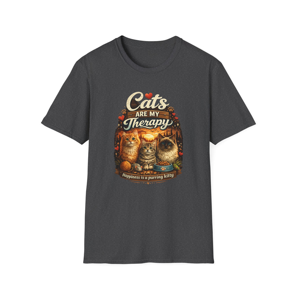 Cats Are My Therapy T-Shirt — Vintage Cozy Cat Lover Tee
