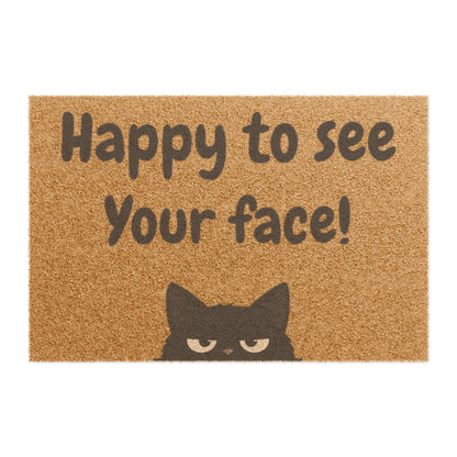 Doormat — "Happy to See Your Face!" Cat Welcome Coir Mat