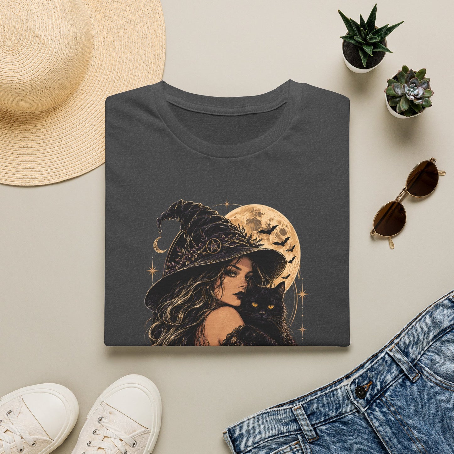 Witch & Black Cat Moon T-Shirt — Mystical Halloween Graphic Tee