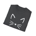 Cat Face Heart Nose T-Shirt — Cute Minimal Graphic Tee for Cat Lovers