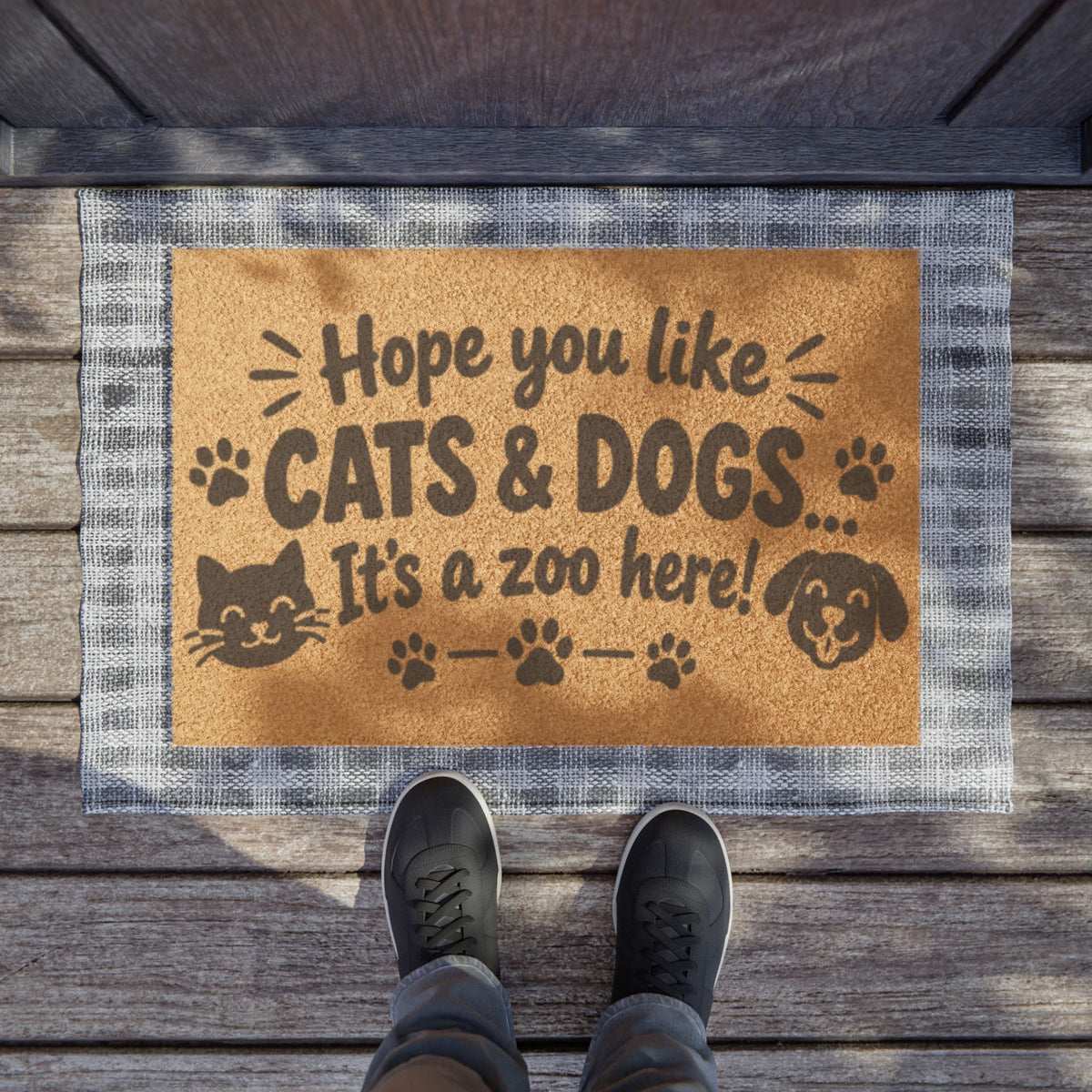 Doormat — "Hope You Like Cats & Dogs, It's a Zoo Here" Pet Welcome Mat