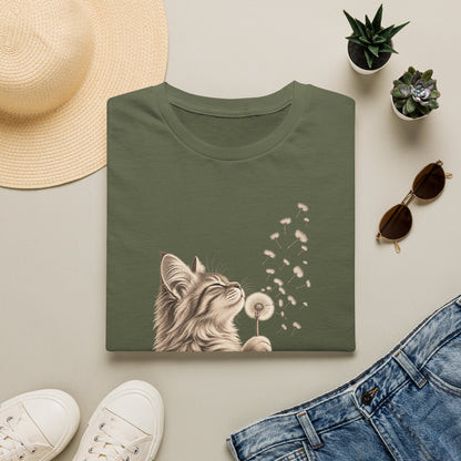 Cat Dandelion T-Shirt — Cute Cat Blowing Dandelion Graphic Tee