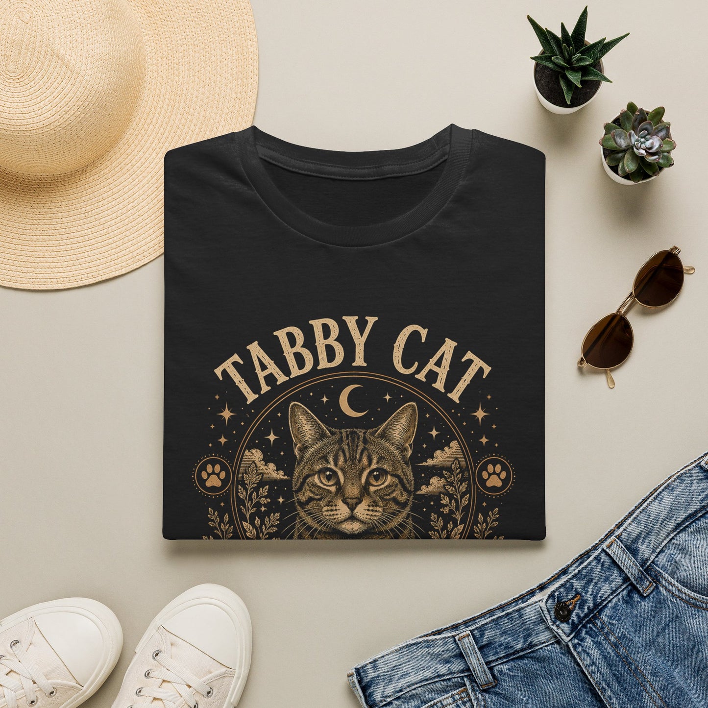 Tabby Cat Society T-Shirt — Vintage Moon & Paw Graphic Cat Lover Tee