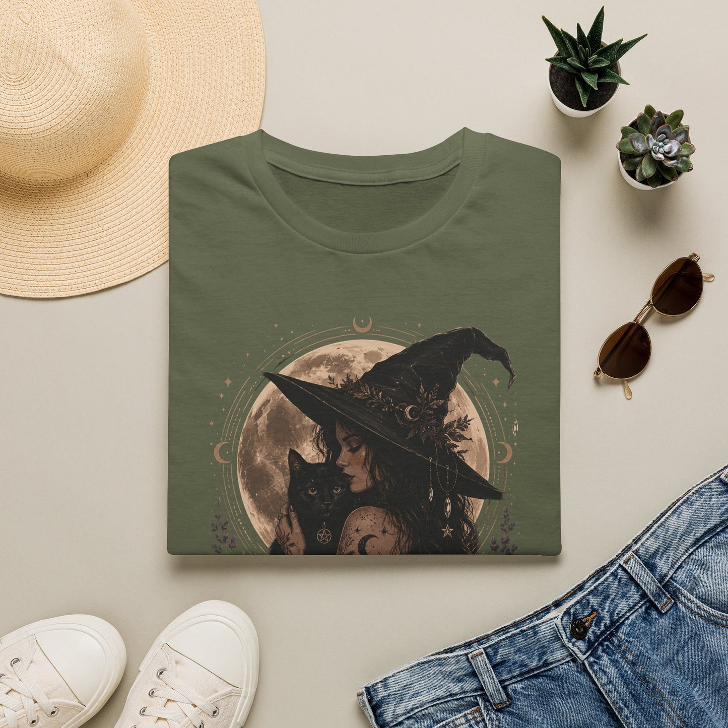 Witch Cat Moon T-Shirt – Gothic Witchcraft Graphic Tee