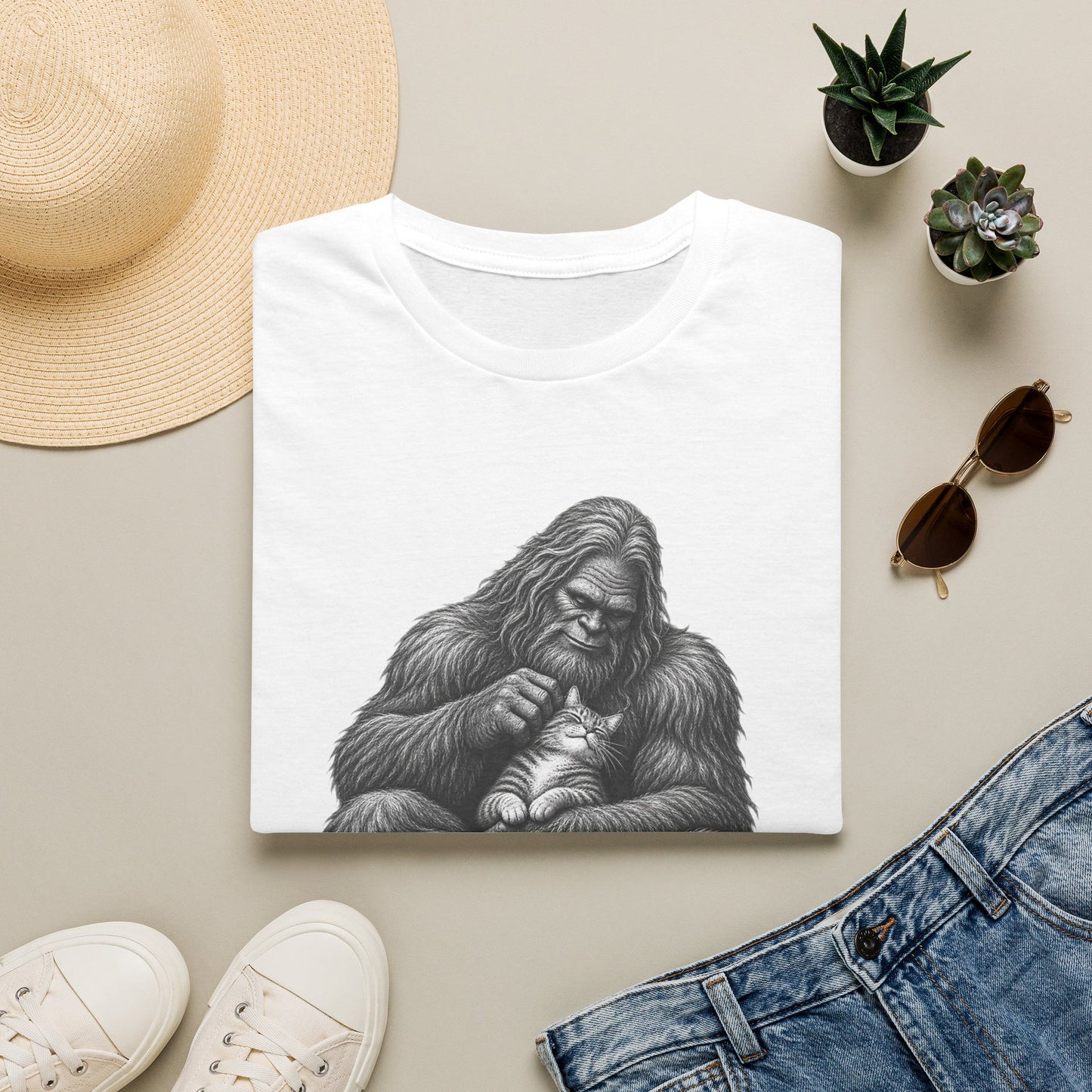 Bigfoot & Kitten T-Shirt — Cute Sasquatch Holding Cat Graphic Tee
