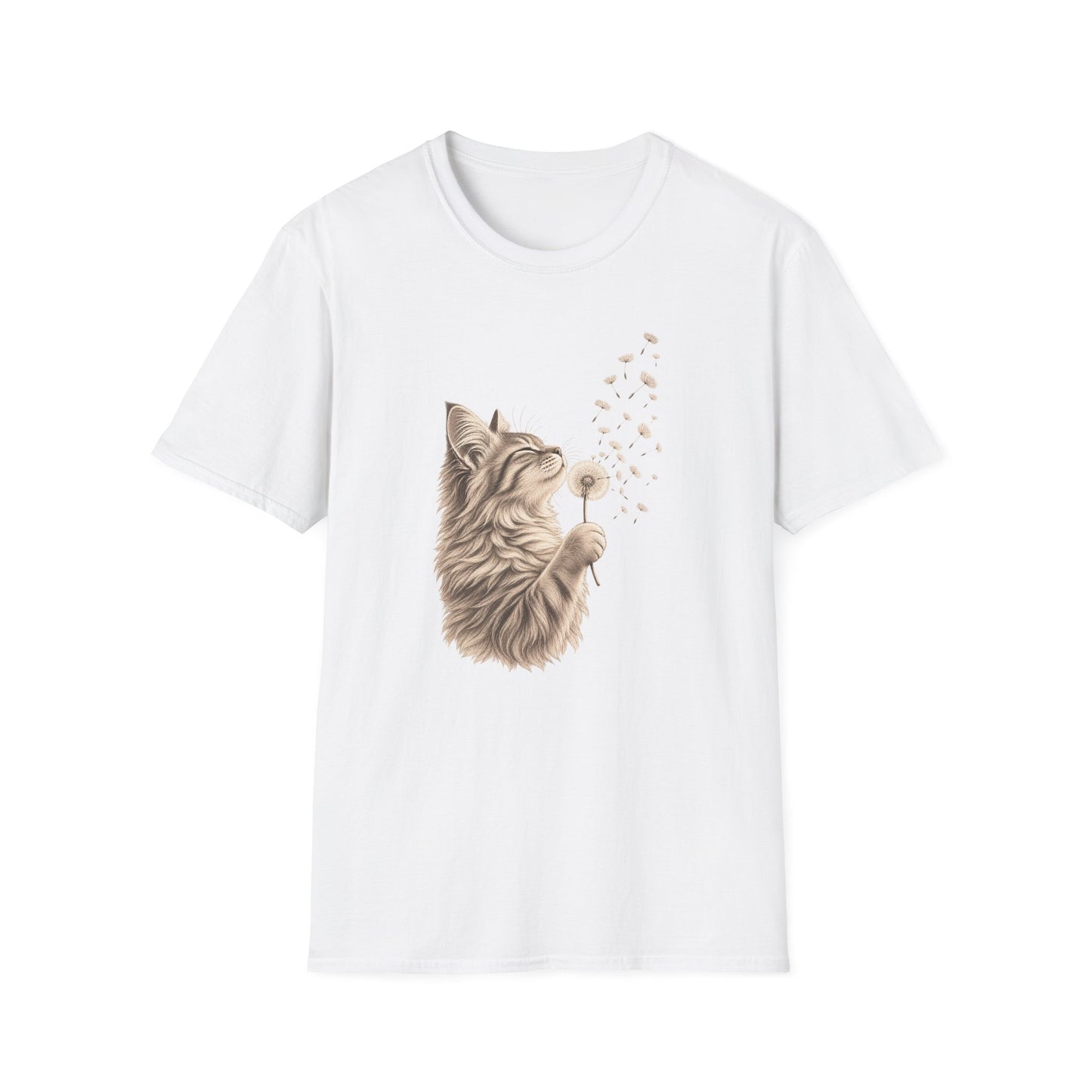 Cat Dandelion T-Shirt — Cute Cat Blowing Dandelion Graphic Tee