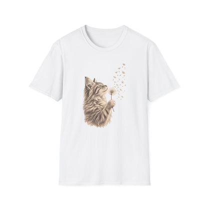 Cat Dandelion T-Shirt — Cute Cat Blowing Dandelion Graphic Tee