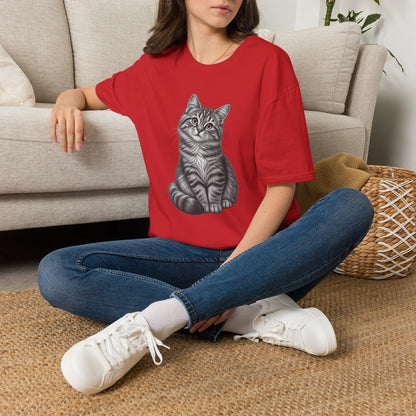 Cat Portrait T-Shirt — Realistic Gray Tabby Kitten Tee