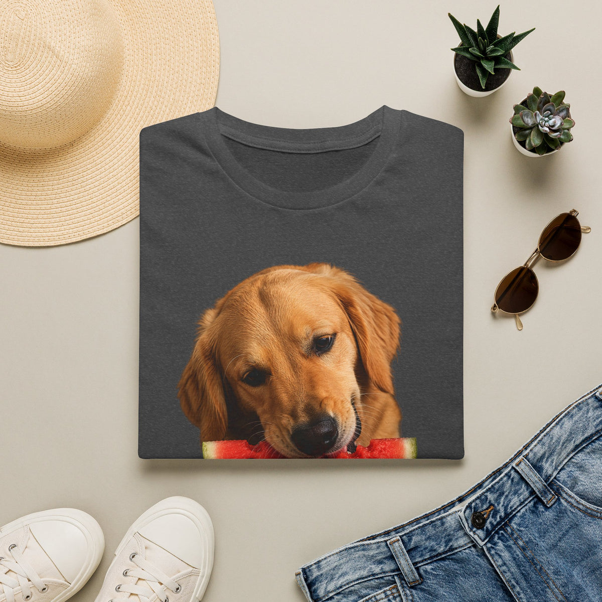 Dog Eating Watermelon T-Shirt — Cute Golden Retriever Summer Tee