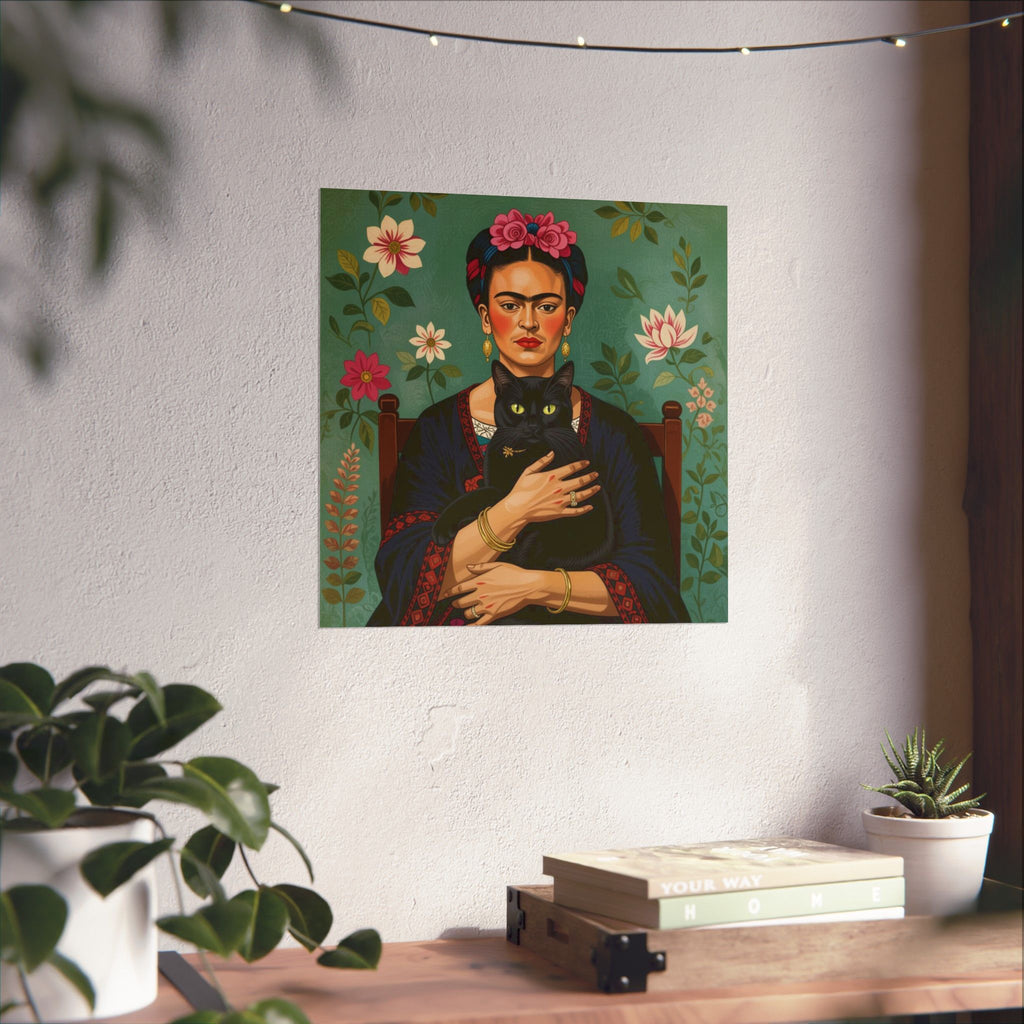 Póster con retrato de gato de Frida — Impresión artística vertical mate