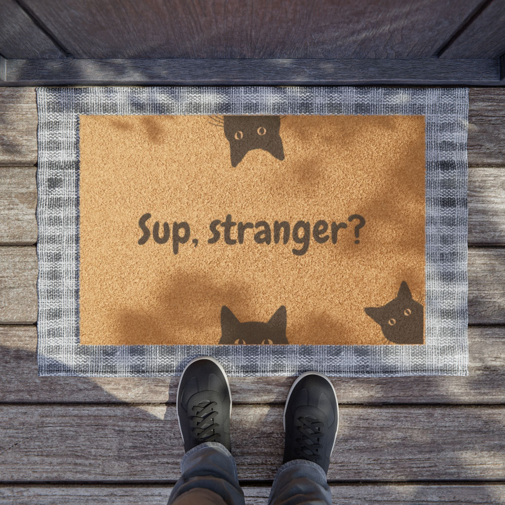 Doormat — "Sup, Stranger?" Cute Cat Peeking Coir Welcome Mat
