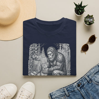 Bigfoot & Cat T-Shirt — Vintage Sasquatch Forest Illustration
