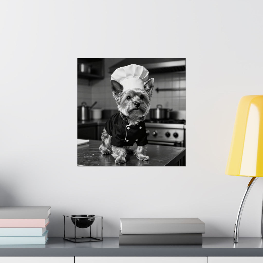 Digital download Chef Dog Poster — Matte Vertical Kitchen Wall Art (Yorkshire Terrier in Chef Hat)
