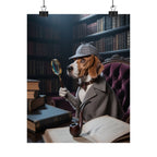 Póster mate de Detective Beagle — Arte mural vintage de perro de biblioteca
