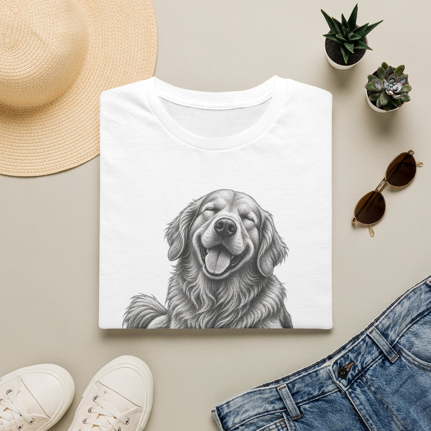 Golden Retriever Portrait T-Shirt — Smiling Dog Graphic Tee for Dog Lovers