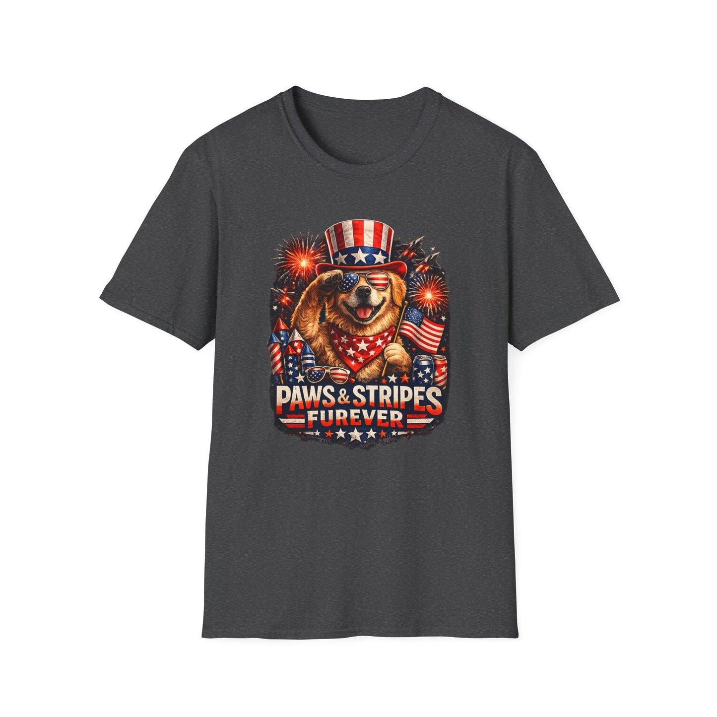 Patriotic Dog T-Shirt — "Paws & Stripes Forever" 4th of July Tee