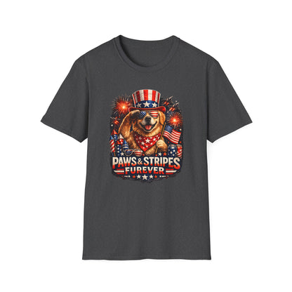 Patriotic Dog T-Shirt — "Paws & Stripes Forever" 4th of July Tee