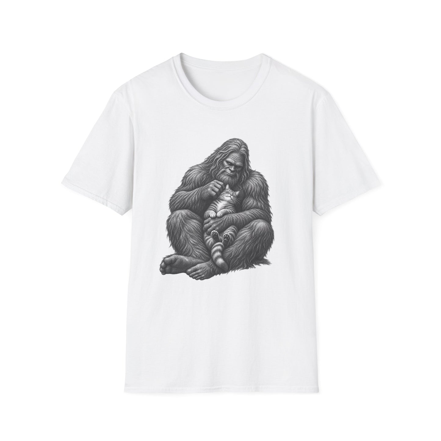 Bigfoot & Kitten T-Shirt — Cute Sasquatch Holding Cat Graphic Tee