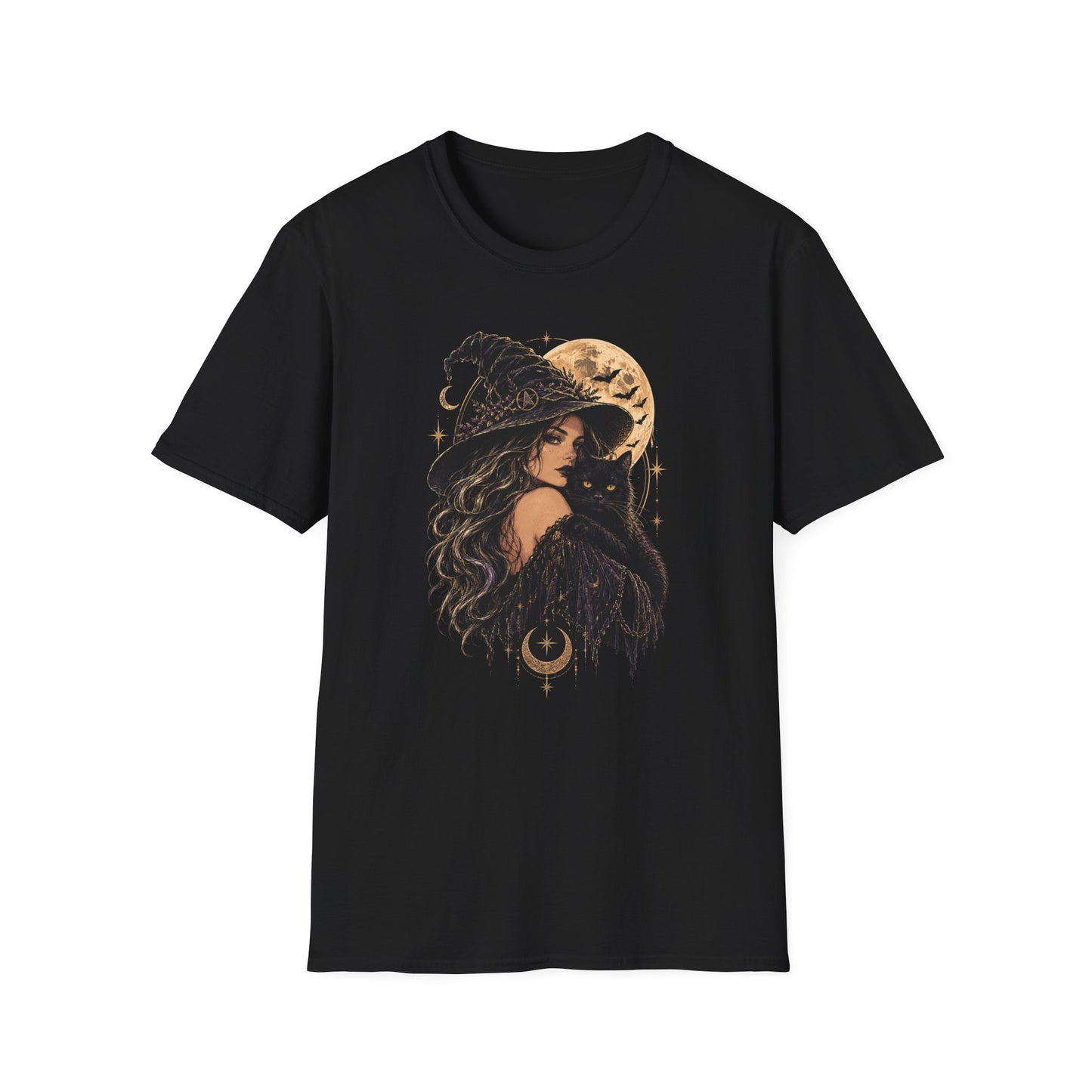 Witch & Black Cat Moon T-Shirt — Mystical Halloween Graphic Tee
