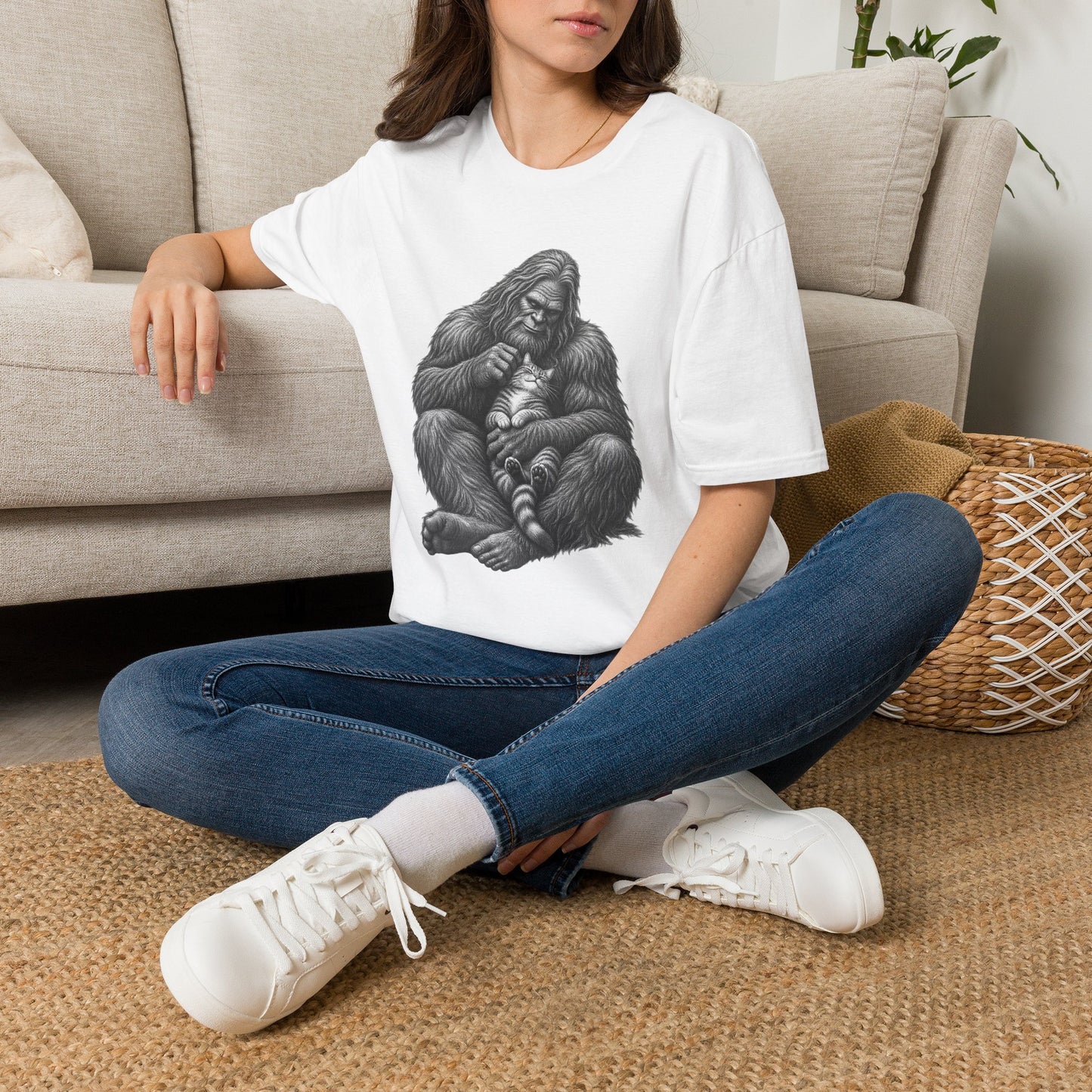 Bigfoot & Kitten T-Shirt — Cute Sasquatch Holding Cat Graphic Tee