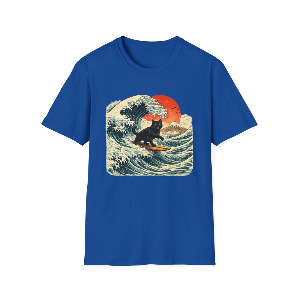 Surfing Cat T-Shirt — Retro Wave Japanese-Style Sunset Graphic Tee