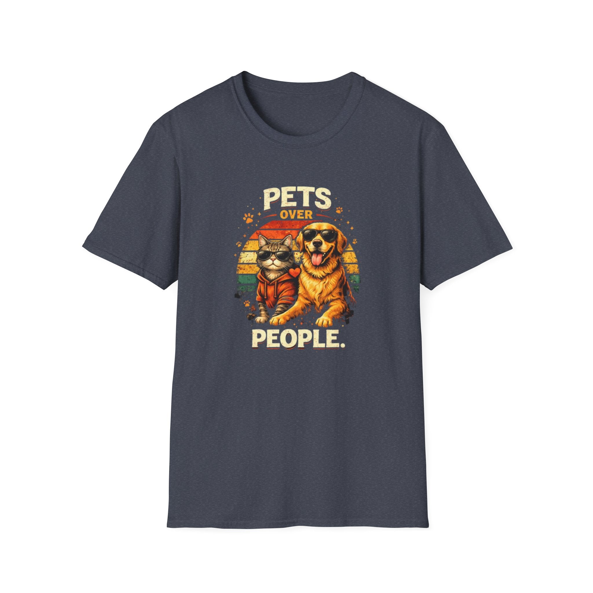 Pets Over People T-Shirt — Retro Cat & Dog Graphic Tee for Pet Lovers