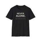 Never Alone Cat T-Shirt — "Never Alone. that's what cats are for."