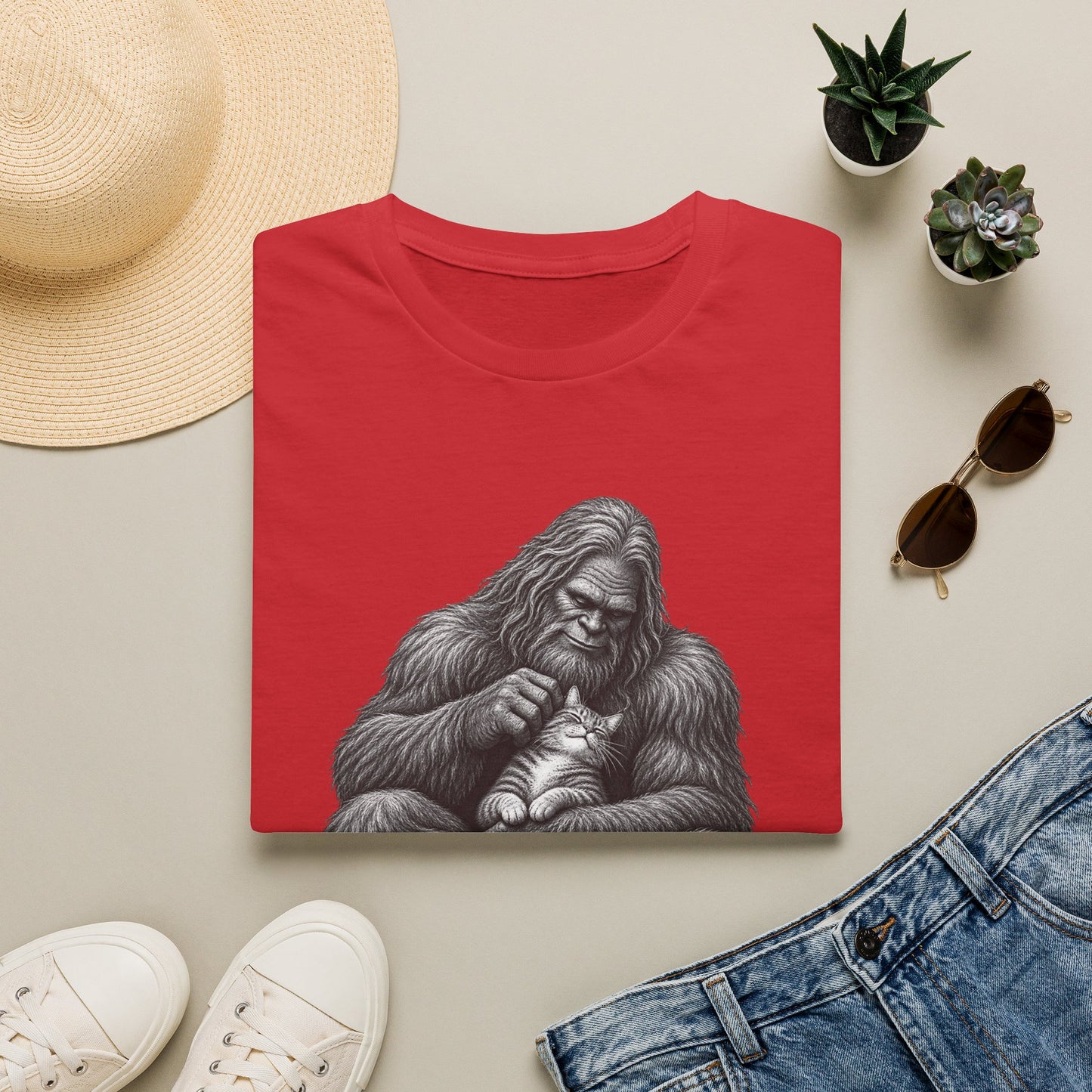 Bigfoot & Kitten T-Shirt — Cute Sasquatch Holding Cat Graphic Tee