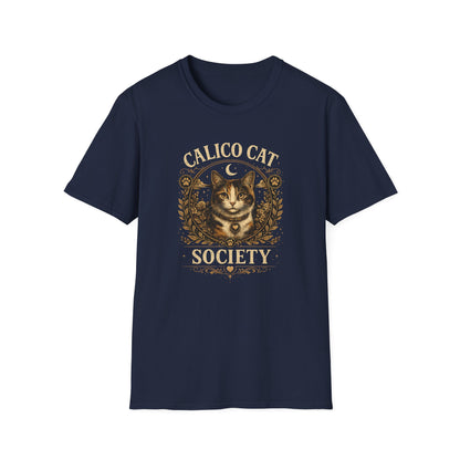 Calico Cat Society T-Shirt — Vintage Moon & Floral Cat Graphic
