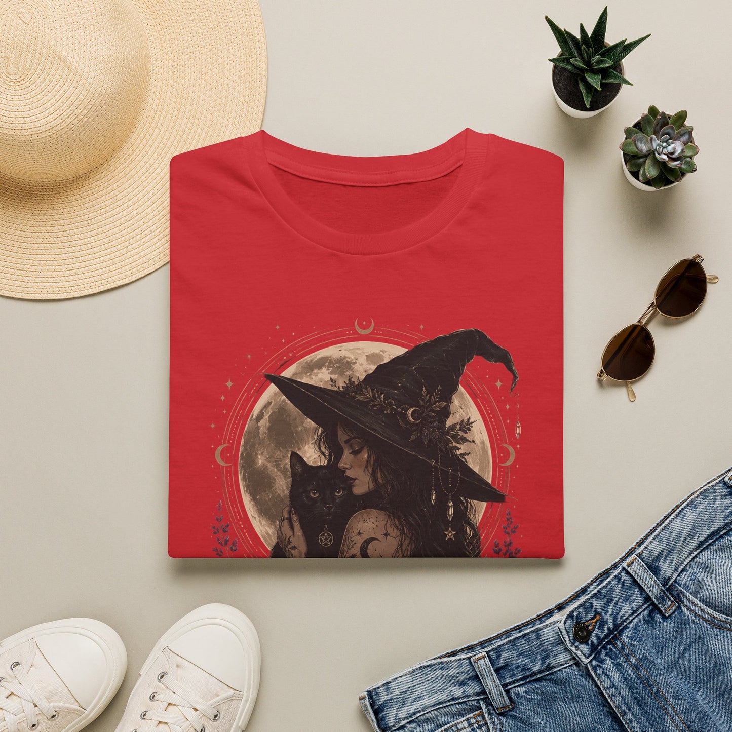 Witch Cat Moon T-Shirt – Gothic Witchcraft Graphic Tee