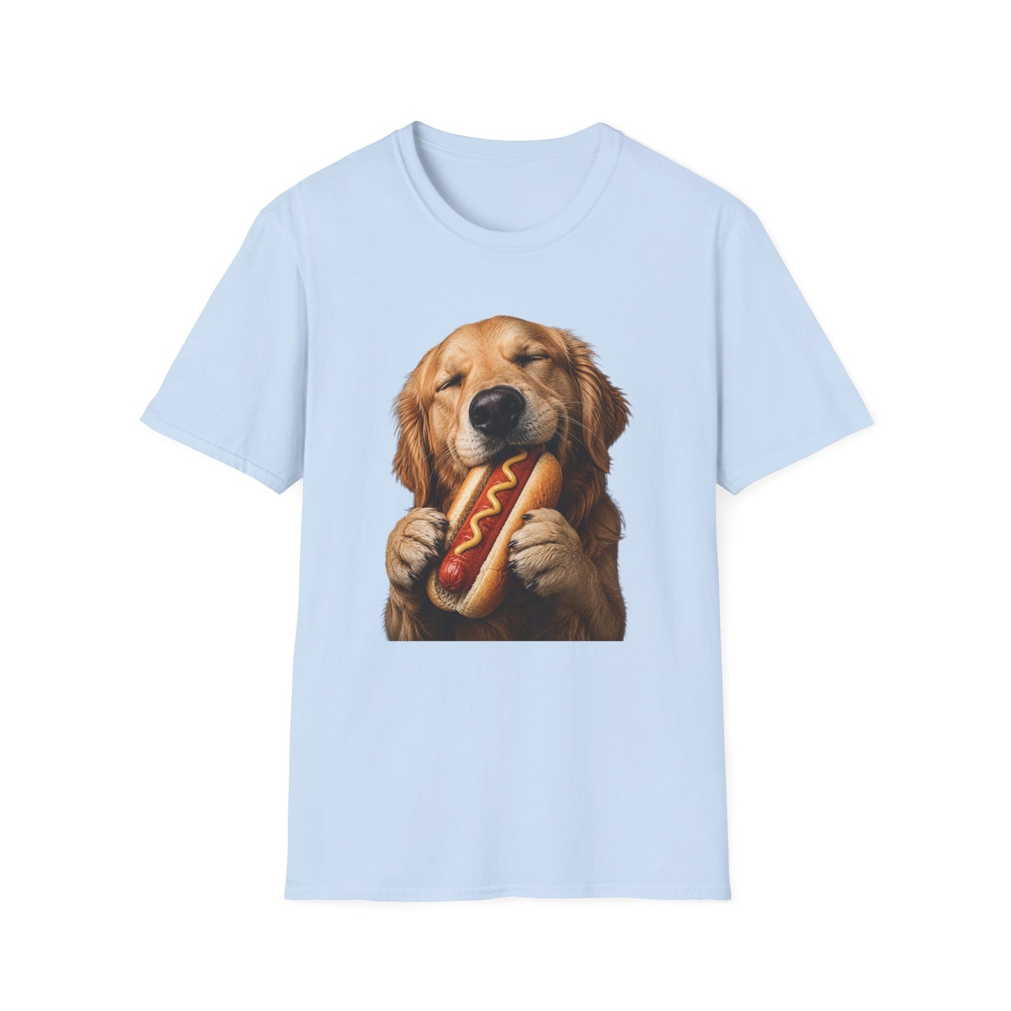 Golden Retriever Hot Dog T-Shirt — Cute Dog Eating Hotdog Graphic Tee