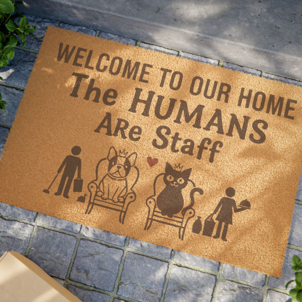 Doormat — "Welcome to Our Home, The Humans Are Staff" Pet Lover Coco Coir Welcome Mat