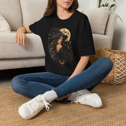 Witch & Black Cat Moon T-Shirt — Mystical Halloween Graphic Tee