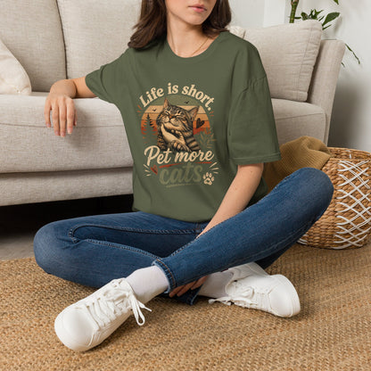 T-Shirt — "Life Is Short, Pet More Cats" Vintage Cat Tee