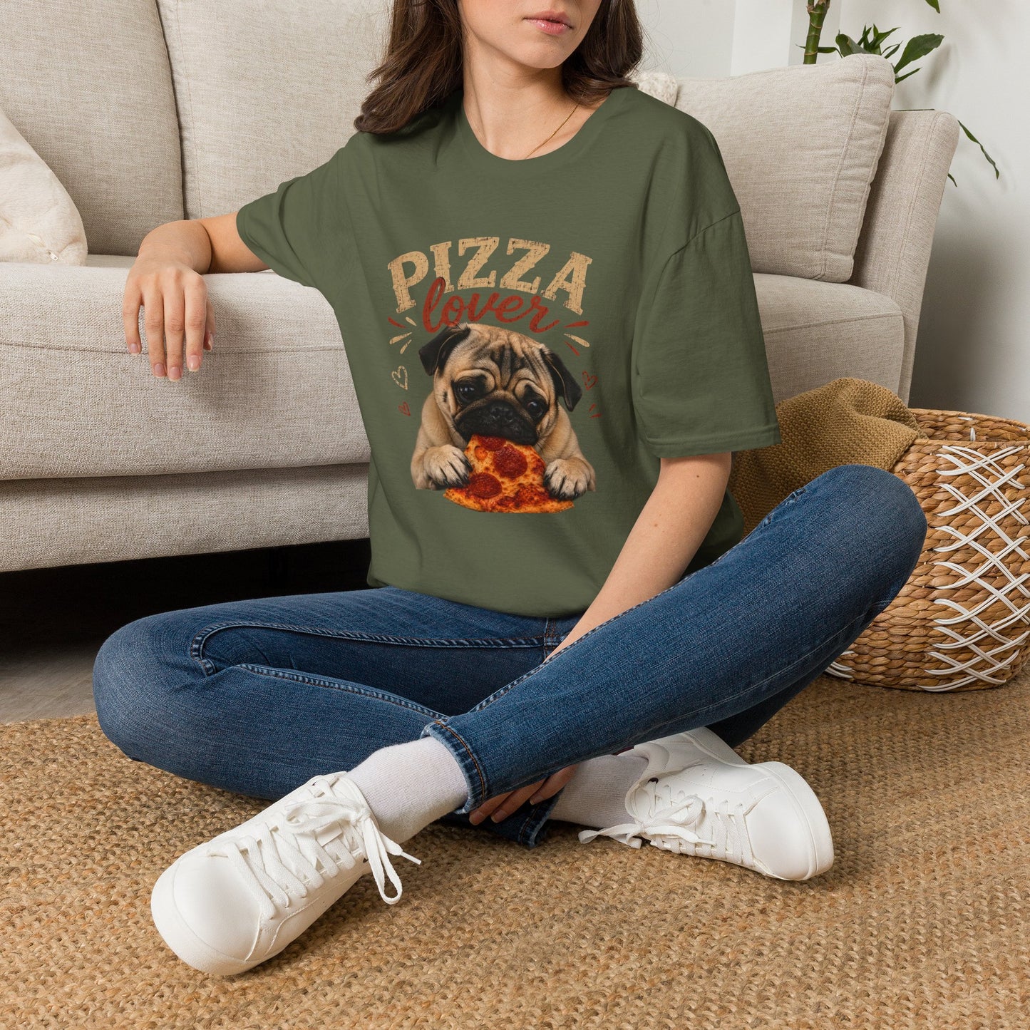 Pizza Lover Pug T-Shirt — Cute Dog & Pizza Graphic Tee for Pet and Food Fans