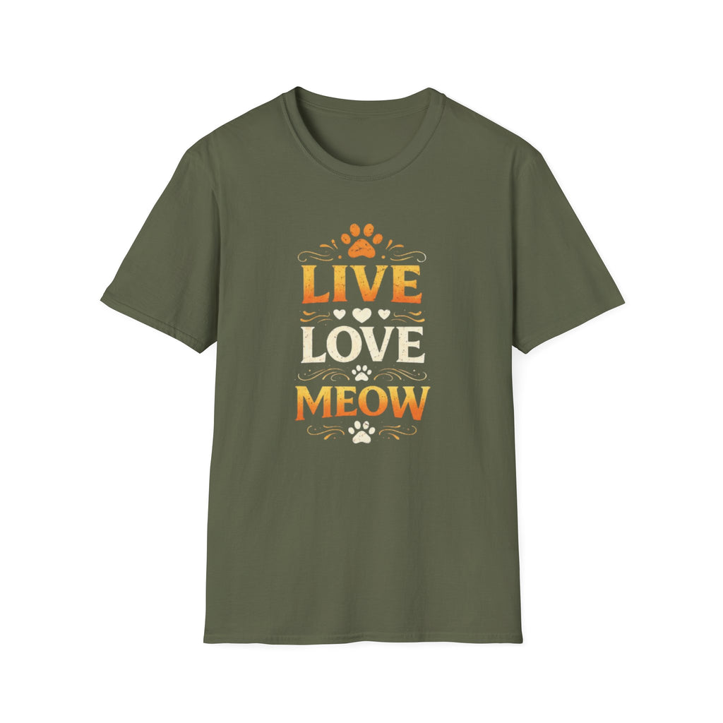 Camiseta "Live Love Meow": una linda camiseta con estampado de pata de gato para amantes de los gatos