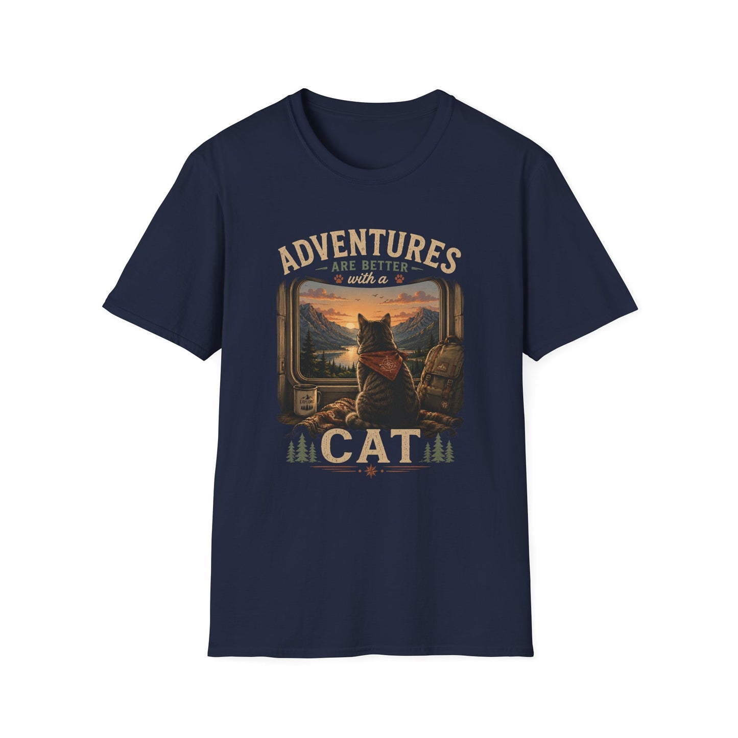 Adventure Cat T‑Shirt — “Adventures Are Better with a Cat” Graphic Tee