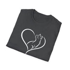 Cat Heart T-Shirt — Minimal Silhouette Cat Lover Tee