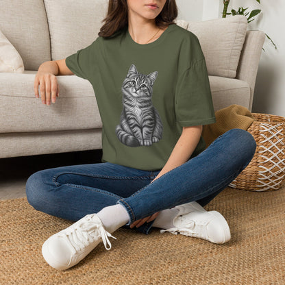 Cat Portrait T-Shirt — Realistic Gray Tabby Kitten Tee