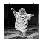 Dancing Cat Matte Vertical Poster — Vintage Black & White Cat in Towel