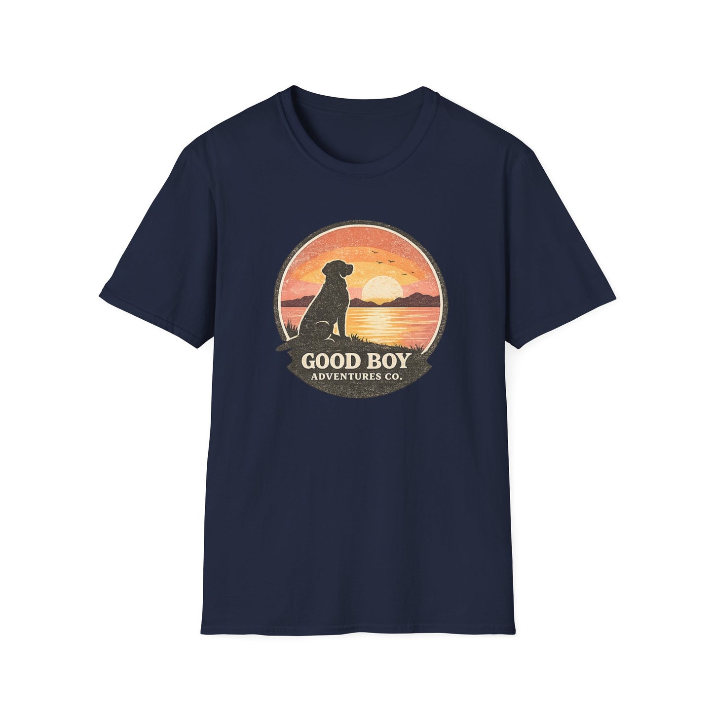 Dog Sunset T-Shirt — "Good Boy" Retro Beach Graphic Tee