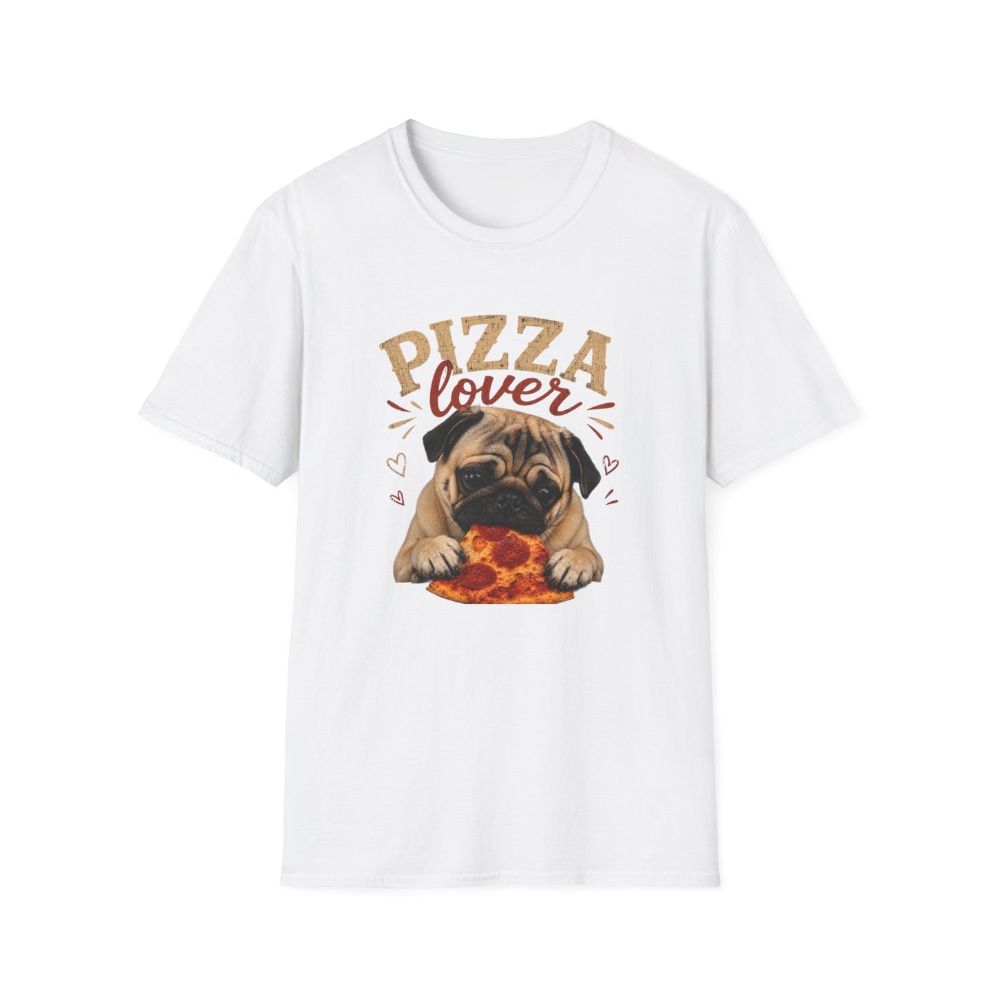 Pizza Lover Pug T-Shirt — Cute Dog & Pizza Graphic Tee for Pet and Food Fans