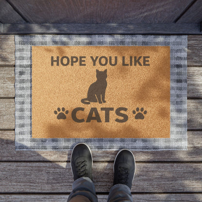 Felpudo "Espero que te gusten los gatos": divertido felino con huellas de patas para amantes de los gatos
