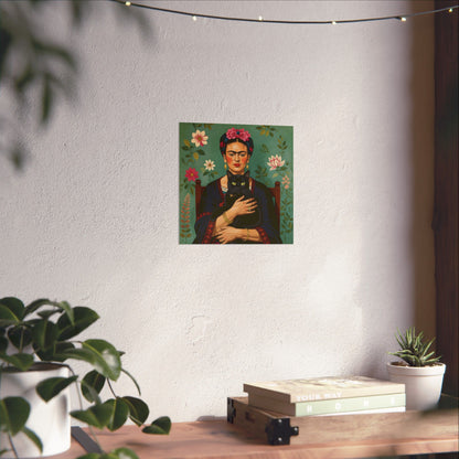 Póster con retrato de gato de Frida — Impresión artística vertical mate