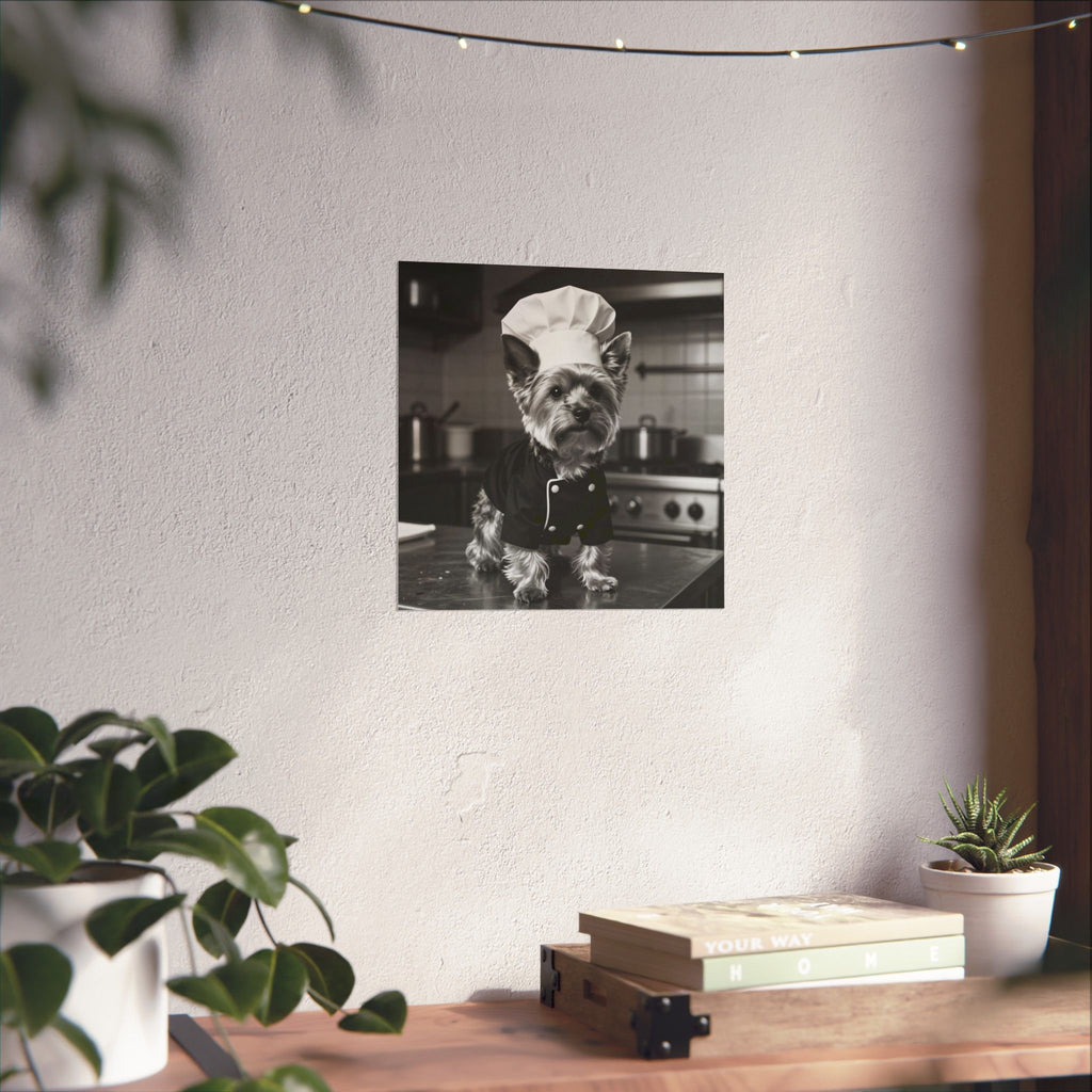 Digital download Chef Dog Poster — Matte Vertical Kitchen Wall Art (Yorkshire Terrier in Chef Hat)