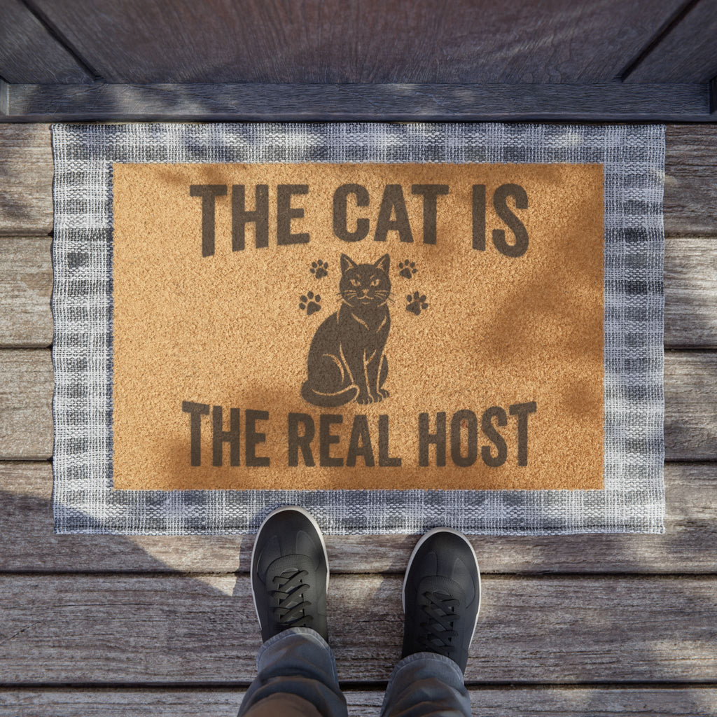 Doormat — "The Cat Is The Real Host" Cat Lover Welcome Mat